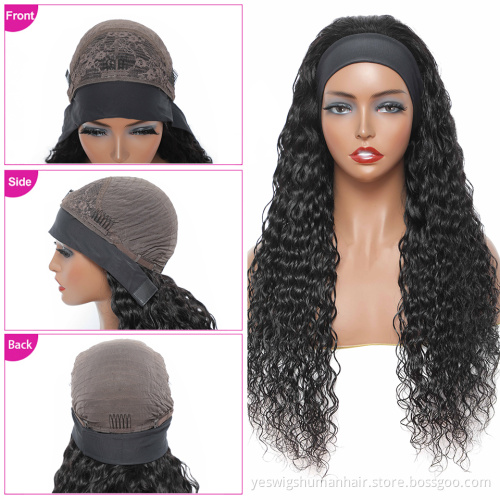 Supplier Virgin Brazilian Cuticle Aligned Deep Wave Headband Wig For Black Women Full Machine Made None Lace Human Hair Wigs